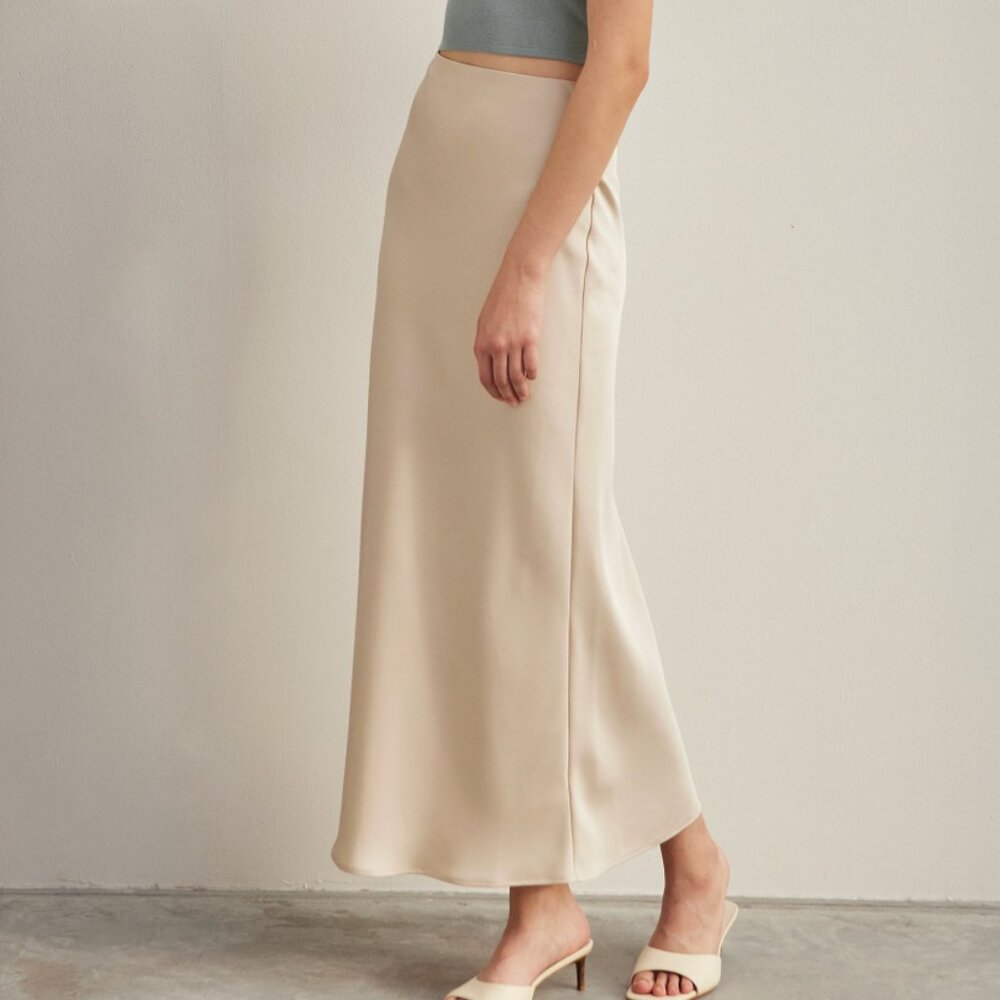 Satin-Finish Slip Midi Skirt